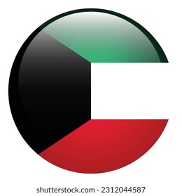 The flag of Kuwait. Flag icon. Standard color. Round flag. 3d illustration. Computer illustration. Digital illustration. Vector illustration.