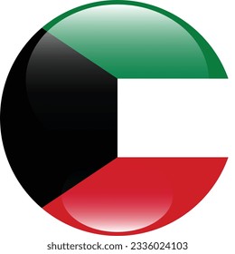Bandera de Kuwait. Icono de marca. Color estándar. Indicador de icono de círculo. 3 quinquies ilustración. Ilustración del equipo. Ilustración digital. Ilustración vectorial.