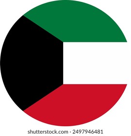 La bandera de Kuwait. Icono de la bandera. Color estándar. Bandera redonda. Ilustración de computadora. Ilustración digital. Ilustración vectorial.
