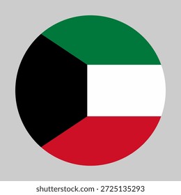 A bandeira do Kuwait. Ícone Sinalizador. Cor padrão. Bandeira redonda. Ilustração do computador. Ilustração digital. Ilustração vetorial