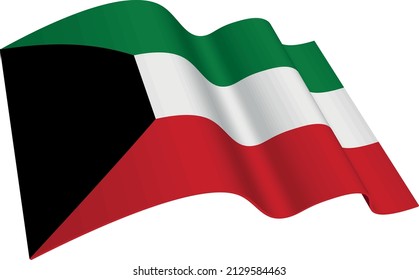 Flag Kuwait KW 3d rendering realistic vector illustration on a white background