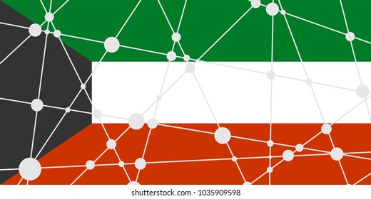 Flag of the Kuwait. Low poly concept triangular style. Molecule and communication background. Connected lines with dots.