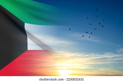 Flag of Kuwait on background of sky. National Holidays concept. EPS10 vector