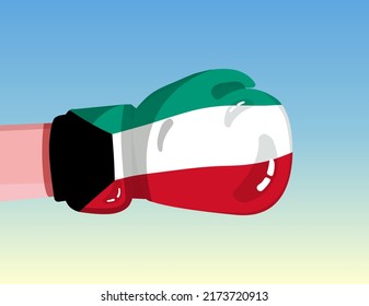 Flag of Kuwait on boxing glove. Confrontation between countries with competitive power. Offensive attitude. Separation of power. Template ready design.