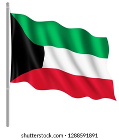 Flag of Kuwait with flag pole waving in wind. Vector illustration