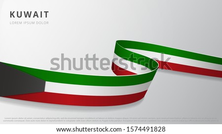 Flag of Kuwait. Realistic wavy ribbon with kuwaiti flag colors. Graphic and web design template. National symbol. Independence day poster. Abstract background. Vector illustration