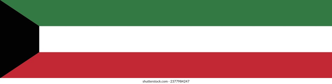 The flag of Kuwait. Rectangle icon. Flag icon. Standard color. A long banner. Computer illustration. Digital illustration. Vector illustration.