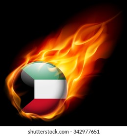 Flag of Kuwait as round glossy icon burning in flame