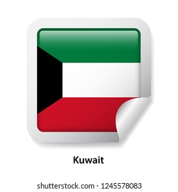Flag of Kuwait. Round glossy sticker