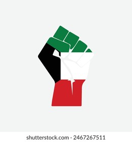 Flag of Kuwait in the shape of raised hand sign isolated on background. Fist symbol modern, simple, vector, icon for website design, mobile app, ui. Vector Illustration