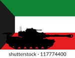 The flag of Kuwait with the silhouette of a tank