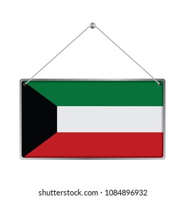Flag of Kuwait. The symbol of the state in the pennant hanging on the rope, 
rectangle hanging. Vector Illustration EPS10. White Background.