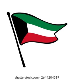 Bandeira do Kuwait. Kuwait bandeira vetor ilustração ícone design no estilo desenhado à mão. Bandeira de mastro flutuante.
