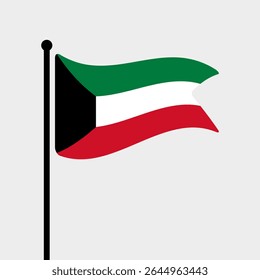 Bandeira do Kuwait. Projeto de ícone de ilustração de vetor de bandeira do Kuwait. Bandeira de mastro flutuante.