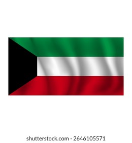 Bandeira do Kuwait ondulada flui ao vento, com dobras 3d