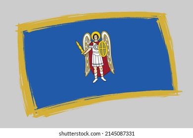 Flag of the Kyiv city, Ukraine. Banner vector brush style. Horizontal eps10 Illustration isolated on gray background. 