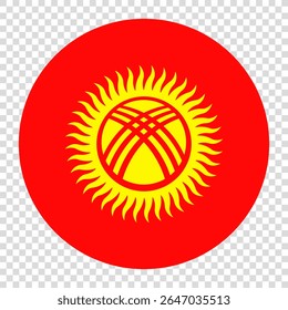Flag of Kyrgyzstan. Kyrgyzstan circle flag logo icon computer vector illustration design. Transparent checkerboard background.