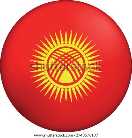 Flag of Kyrgyzstan. Glossy circular flag. Button appearance. 3D Icon Design with depth. Professional, tactile look. Perfect for representing national identity in digital interfaces and perfect for websites