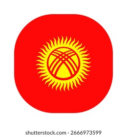 Flag of Kyrgyzstan icon. Kyrgyzstan rounded square flag icon digital vector illustration design. White background.
