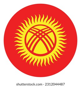 The flag of Kyrgyzstan. Flag icon. Standard color. Round flag. Computer illustration. Digital illustration. Vector illustration.