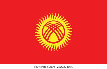 The flag of Kyrgyzstan. Flag icon. Standard color. Standard size. A rectangular flag. Computer illustration. Digital illustration. Vector illustration.