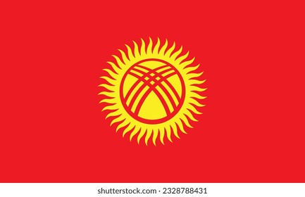 The flag of Kyrgyzstan. Flag icon. Standard color. Standard size. A rectangular flag. Computer illustration. Digital illustration. Vector illustration.