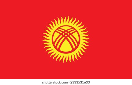 The flag of Kyrgyzstan. Flag icon. Standard color. Standard size. A rectangular flag. Computer illustration. Digital illustration. Vector illustration.