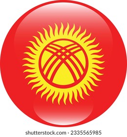The flag of Kyrgyzstan. Flag icon. Standard color. Circle icon flag. 3d illustration. Computer illustration. Digital illustration. Vector illustration.