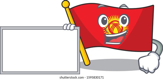 Flag kyrgyzstan Scroll with board cartoon mascot design style
