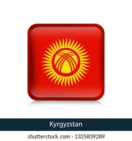 Flag of Kyrgyzstan - Square glossy badge. Vector.