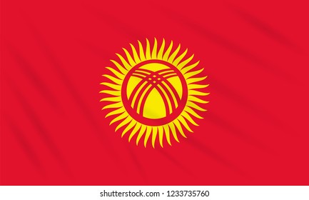 Flag Kyrgyzstan swaying in wind, realistic vector.