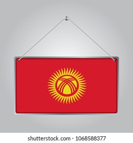 Flag of Kyrgyzstan. The symbol of the state in the pennant hanging on the rope, rectangle hanging. Vector Illustration EPS10.
