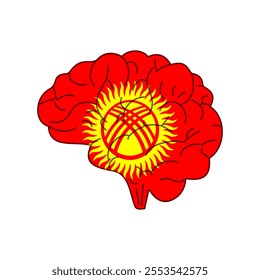 Flag of Kyrgyzstan. Vector illustration of a combination of a human brain with a country flag on a white background.
