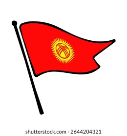Bandeira do Quirguistão. Quirguistão bandeira vetor ilustração ícone design no estilo desenhado à mão. Bandeira de mastro flutuante.
