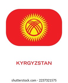 Flag of Kyrgyzstan, Kyrgyzstan flag vector illustration, Kyrgyzstan flag in rounded corner, Button style Kyrgyzstan flag.