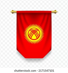 Flag of Kyrgyzstan. Vector illustration of a vertical hanging flag on a transparent background (PNG). 