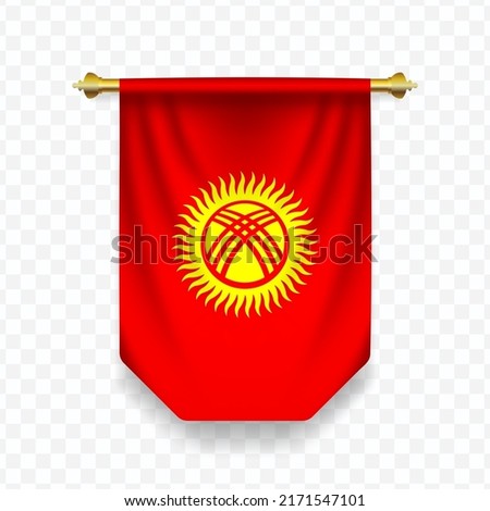 Flag of Kyrgyzstan. Vector illustration of a vertical hanging flag on a transparent background (PNG). 