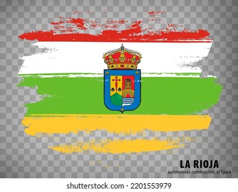 Flagge von La Rioja Pinselstriche. Flag Autonome Gemeinschaft La Rioja auf transparentem Hintergrund für Ihre Website-Design, App, UI. Königreich Spanien. Stock-Vektorgrafik.  EPS10.