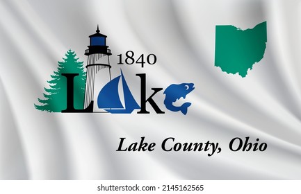 Flag of Lake County, Ohio, USA. Realistic waving flag of Lake County vector background.