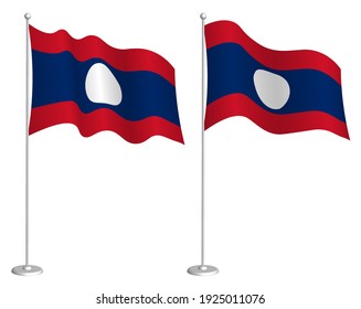 flag Lao People Democratic Republic on flagpole waving in wind. Holiday design element. Checkpoint for map symbols. Isolated vector on white background