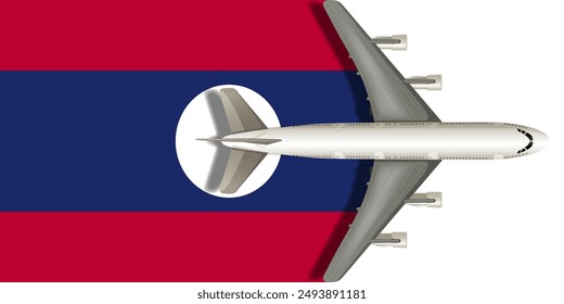 Flag of Laos with an airplane flying over it close up. Vector image.