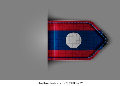 Flag of Laos in the form of a glossy textured label or bookmark. Vector illustration.