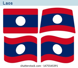 Flag of Laos. Flag icon four of six different shapes. Vector Illustration.