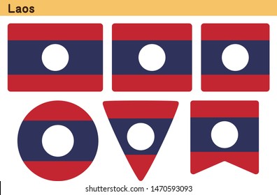 Flag of Laos. Flag icon set of six different shapes. Vector Illustration.
