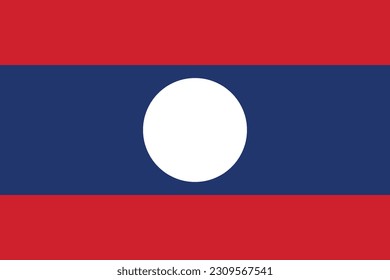 The flag of Laos. Flag icon. Standard color. Standard size. Rectangular flag. Computer illustration. Digital illustration. Vector illustration.