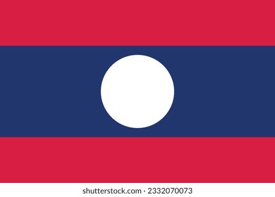 The flag of Laos. Flag icon. Standard color. Standard size. A rectangular flag. Computer illustration. Digital illustration. Vector illustration.