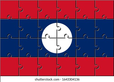 Flag of laos made with jigsaw puzzle pieces