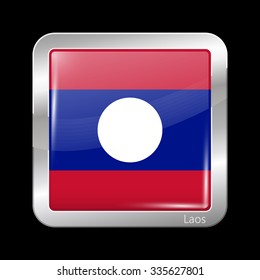 Flag of Laos. Metallic Icon Square Shape. This is File from the Collection Flags of Asia