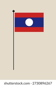 Bandeira do Laos em um mastro negro, uma simples ilustração vetorial oficial para simbolismo nacional, cultural ou político.