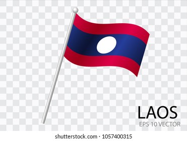 Flag of LAOS with flag pole waving in wind.Vector illustration